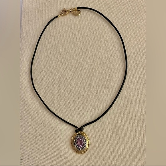 Gold/Silver Made Italy 🇮🇹 Pendant Necklace with Purple Gemstone - Picture 10 of 16
